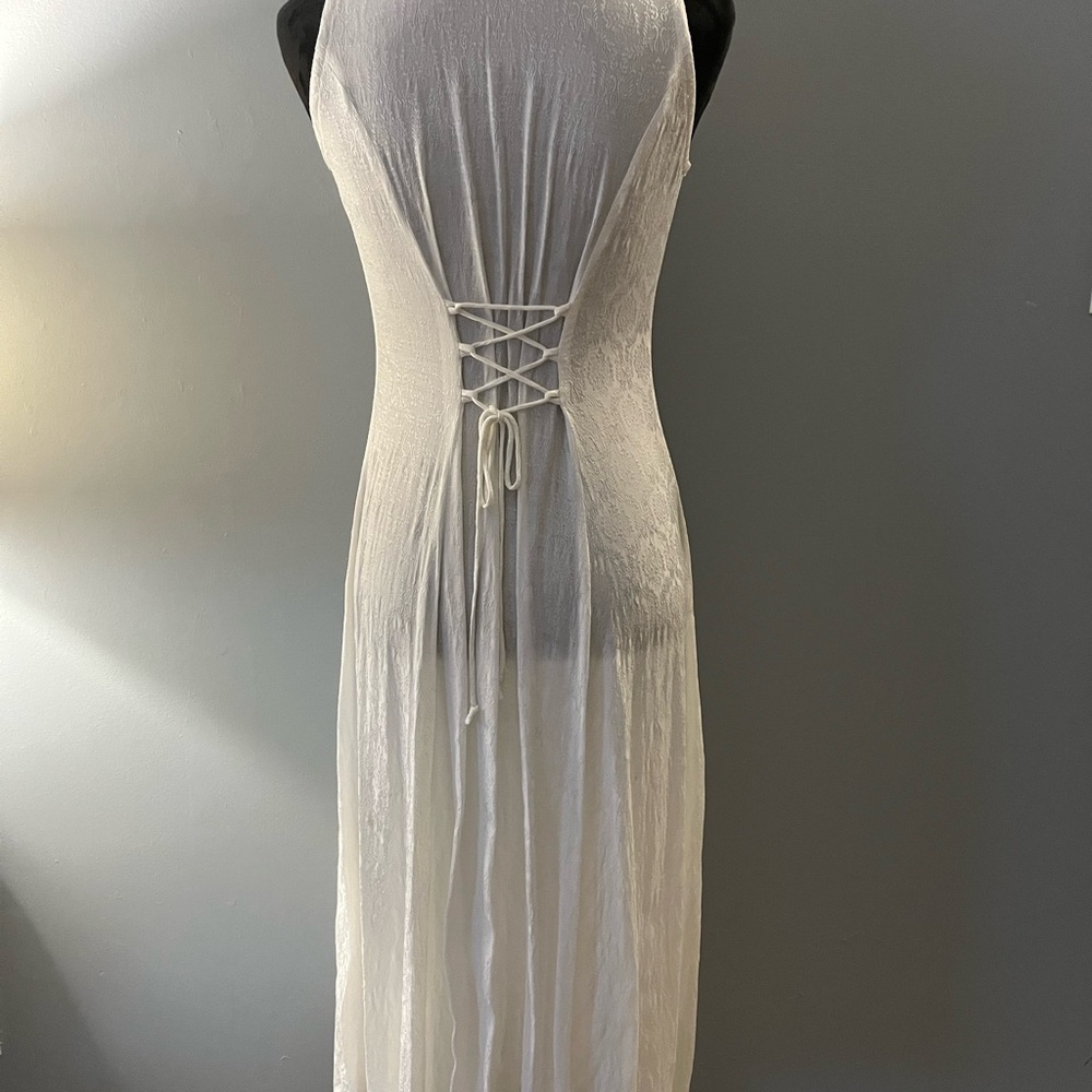 Vintage 5-7-9 Shop White Lace Button-Front Maxi Dress - Picture 3 of 15